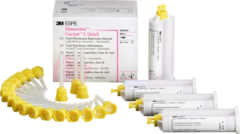 Dimension  Refill Packung  4 x 50 ml Doppelkartusche, 20 Mischkanülen gelb, Garant L Quick