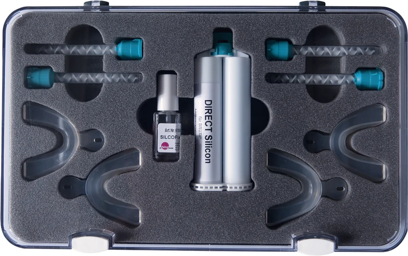 BRUXI+  Set  50 ml DIRECT Silikon, 8 ml SILCOfix, 4 Abformlöffel, 4 Mischkanüllen, 1 Gebrauchsanleitung