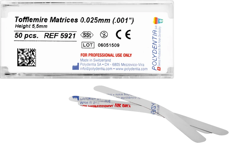 Matrizen nach Tofflemire  Packung  50 Stück Höhe 5,5 mm, Stärke 0,025 mm, Prämolar