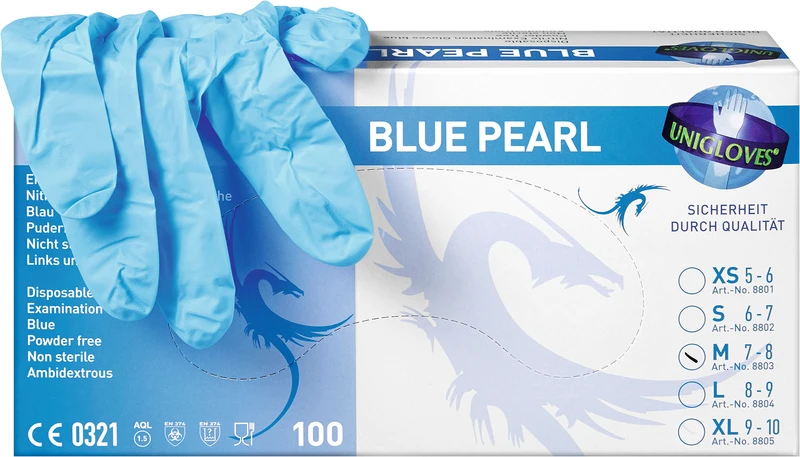 BLUE PEARL  Packung  100 Stück puderfrei, blau, M