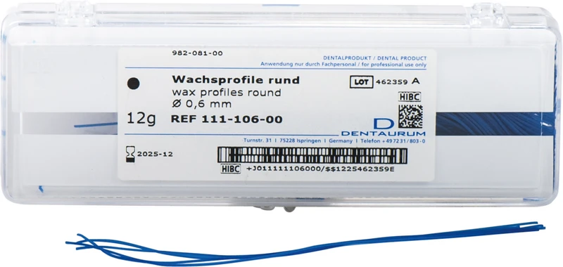 Wachsprofil  Packung  12 g Stangen blau, rund, Ø 0,6 mm