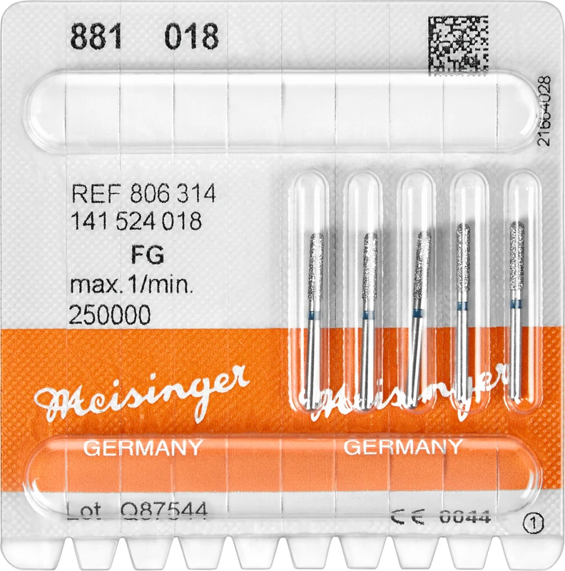 Diamanten 881  Packung  5 Stück blau mittel, FG, Figur 141 Zylinder rund, 8 mm, ISO 018