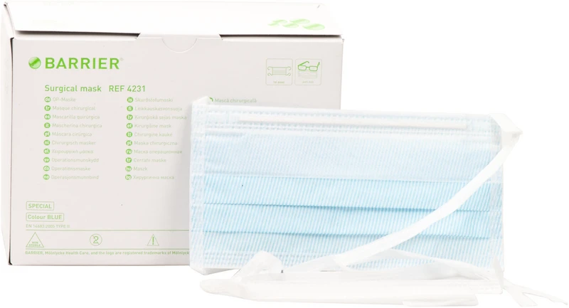 BARRIER® OP-Maske Special  Packung  60 Stück blau, Bindebänder, antifog, hypoallergen, Cellulose