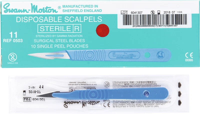 Swann-Morton® Skalpellklingen   Packung  10 Stück Nr. 11 + Grip