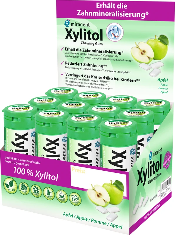 Xylitol Chewing Gum  Display  12 Dosen x 30 Stück Apfel