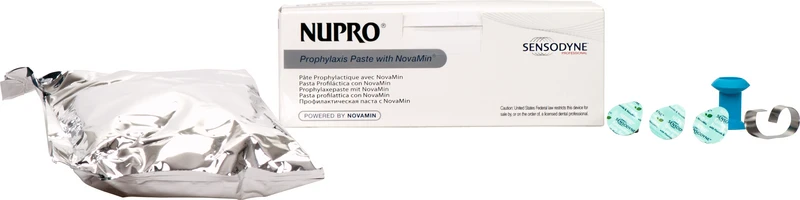 NUPRO® mit NovaMin®   Packung  175 x 1,4 g Single Dose Minze ohne Fluorid, 1 Prophy Grip, 1 Ring