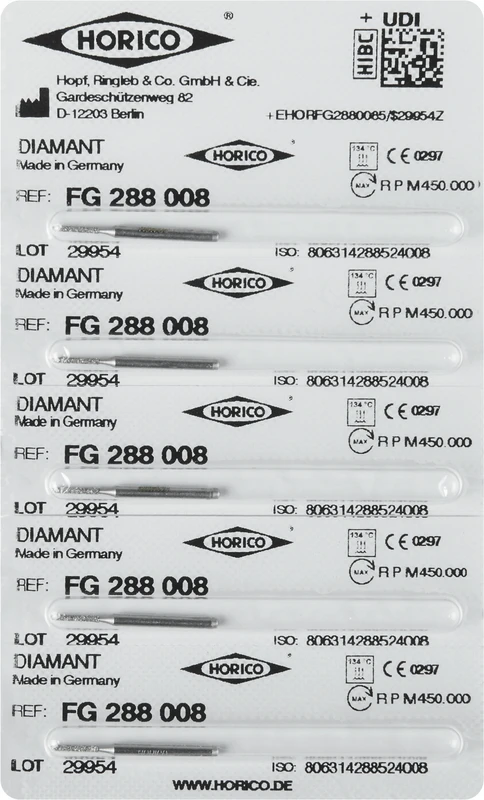 Diamantschleifer 288  Packung  5 Stück FG, Figur 288, 6 mm, ISO 008