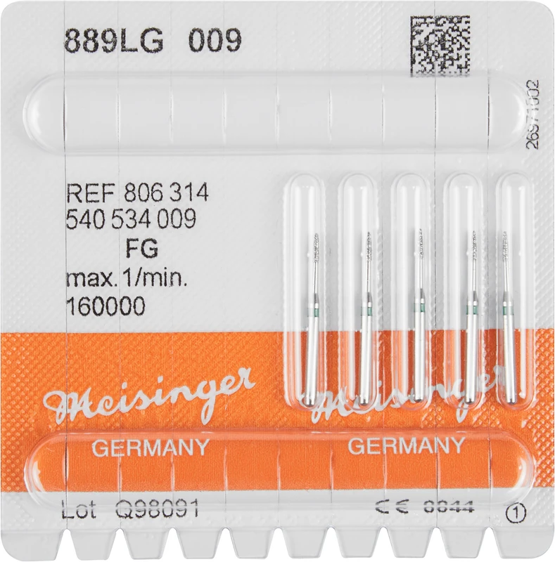 Diamanten 889  Packung  5 Stück grün grob, FG, Figur 540 lang, Flamme, 3,5 mm, ISO 009