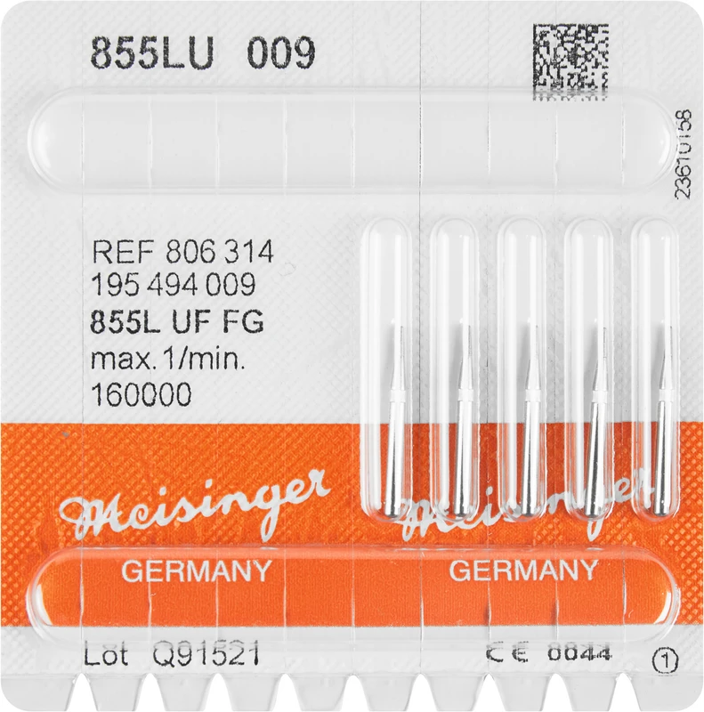 Diamanten 855  Packung  5 Stück weiß ultra fein, FG, Figur 195 Konus rund, 3 mm, ISO 009
