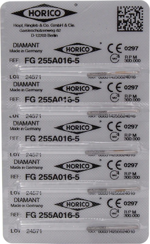 Diamantschleifer 255A  Packung  5 Stück FG, Figur 255A Spitze ohne Diamant, 11,5 mm, ISO 016