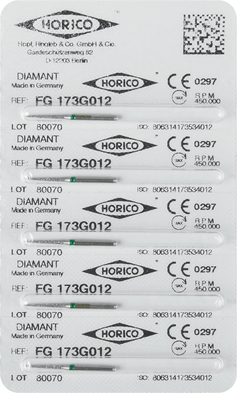 Diamantschleifer 173  Packung  5 Stück grün grob, FG, Figur 173, 10 mm, ISO 012