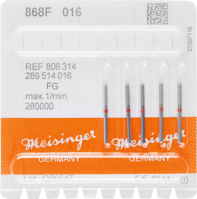 Diamanten 868  Packung  5 Stück rot fein, FG, Figur 289 Torpedo, 8 mm, ISO 016