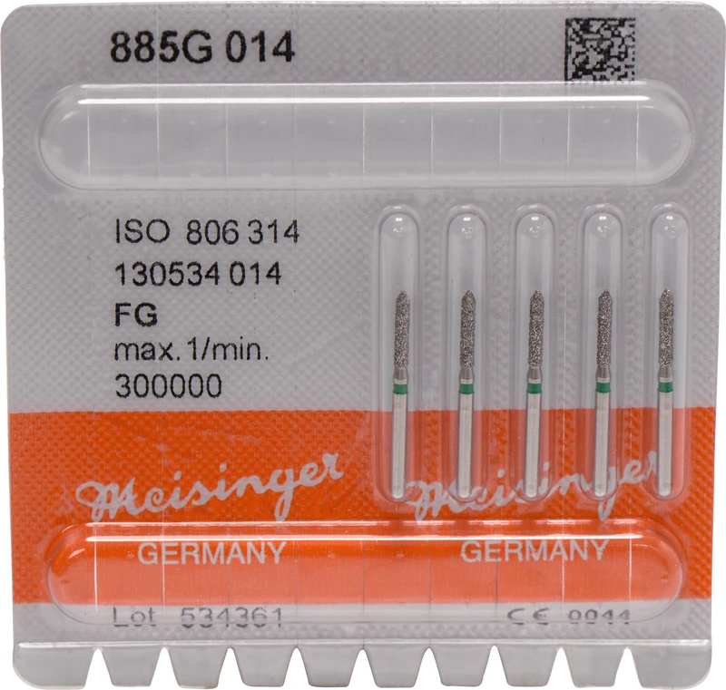 Diamanten 885  Packung  5 Stück grün grob, FG, Figur 130 Zylinder spitz, 8 mm, ISO 014