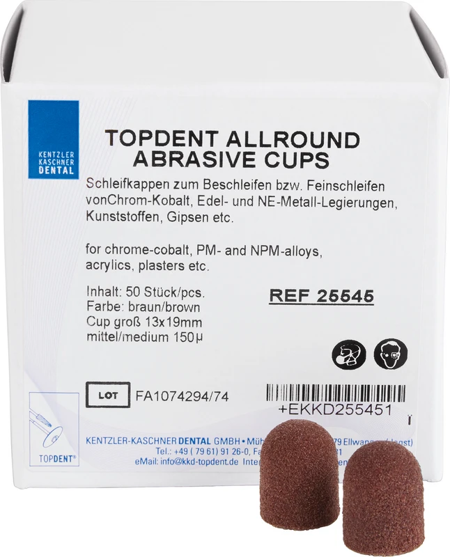 TOPDENT Abrasive Cups  Packung  50 Stück rund, groß Ø 13 mm x 19 mm, medium 150 µm