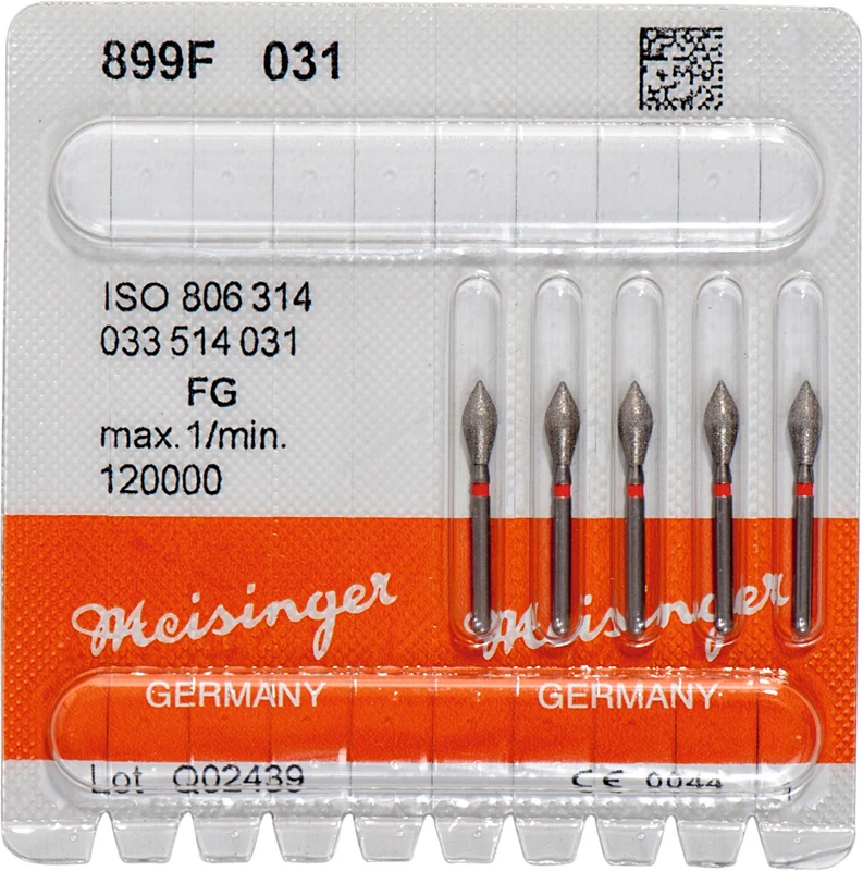 Diamanten 899  Packung  5 Stück rot fein, FG, Figur 033 Palatinal, 7 mm, ISO 031