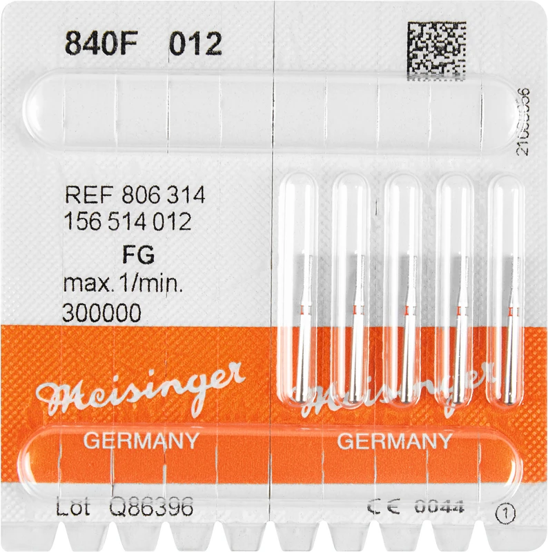 Diamanten 840  Packung  5 Stück rot fein, FG, Figur 156 Zylinder abgerundet, 1 mm, ISO 012