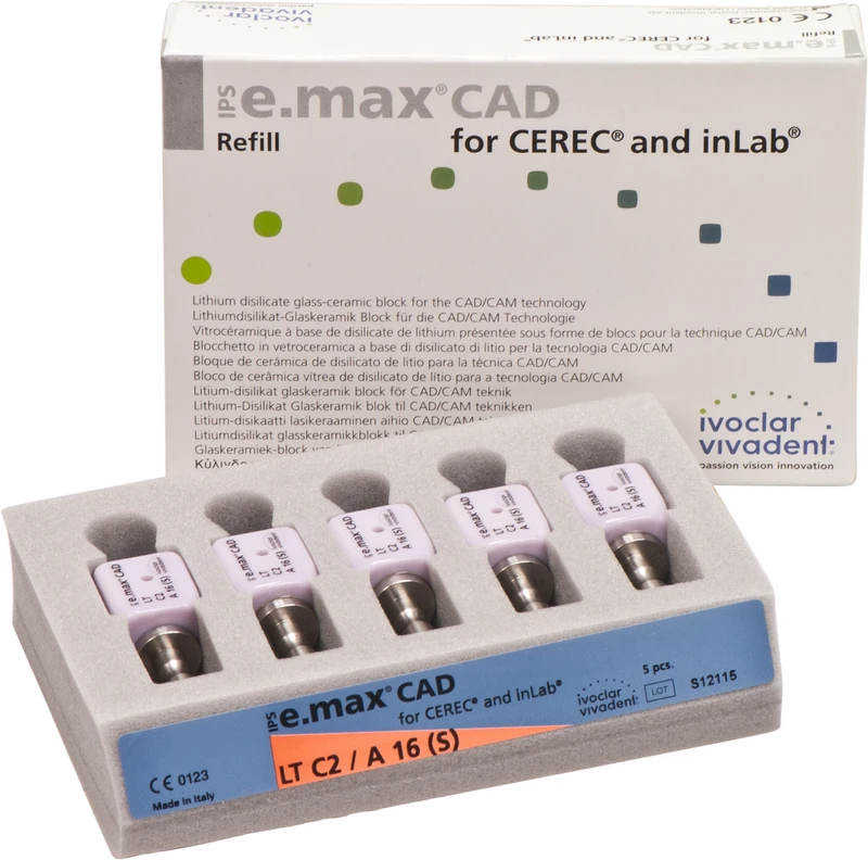 IPS e.max CAD Abutment Solutions for CEREC\inLab  Packung  5 Stück A-D, Gr. A16S, C2 LT