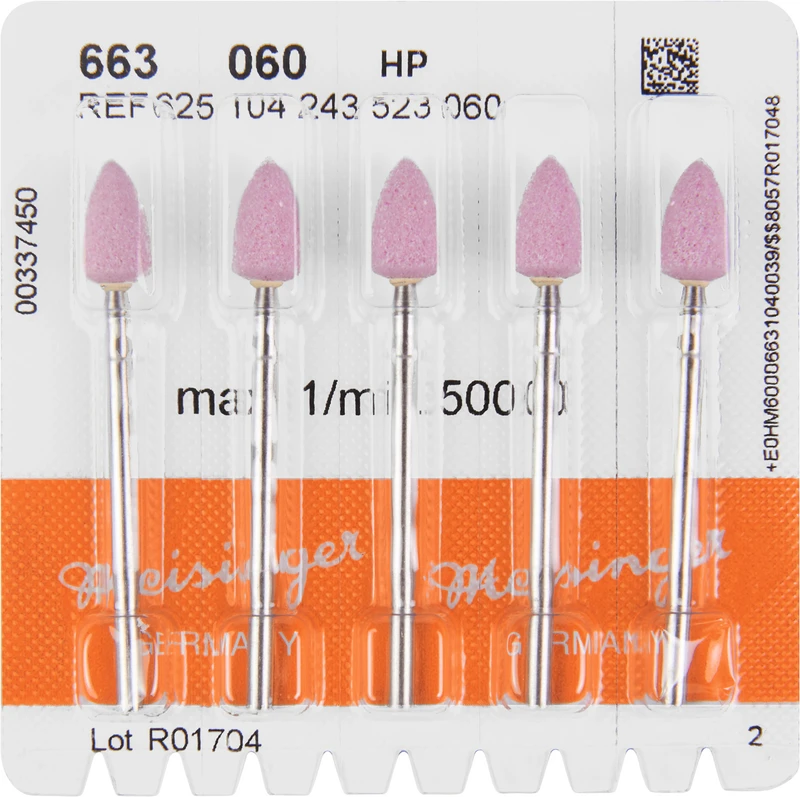 Keramische Schleifer 663  Packung  5 Stück rosa mittel, HP, Figur 243, 10,5 mm, ISO 060