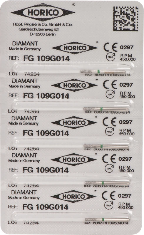 Diamantschleifer 109  Packung  5 Stück grün grob, FG, Figur 109, 4 mm, FG, Figur 109, 4 mm, ISO 014