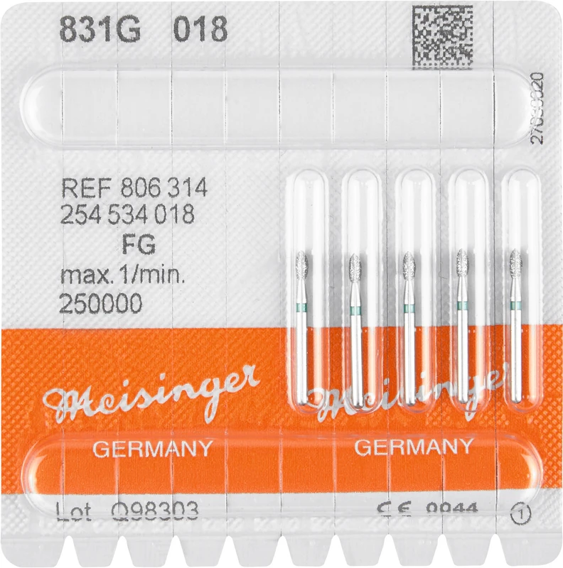 Diamanten 831  Packung  5 Stück grün grob, FG, Figur 254 Birne, 3,5 mm, ISO 018