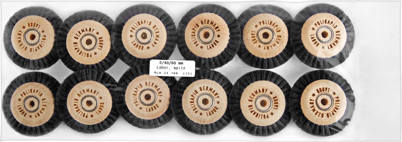 Labor Rundbürsten  Packung  12 Stück mit HK, 3-reihig, Chungking schwarz, spitz, Kern: Ø 40 mm, Außen: Ø 60 mm