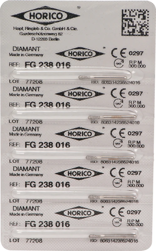 Diamantschleifer 238  Packung  5 Stück FG, Figur 238, 4 mm, ISO 016