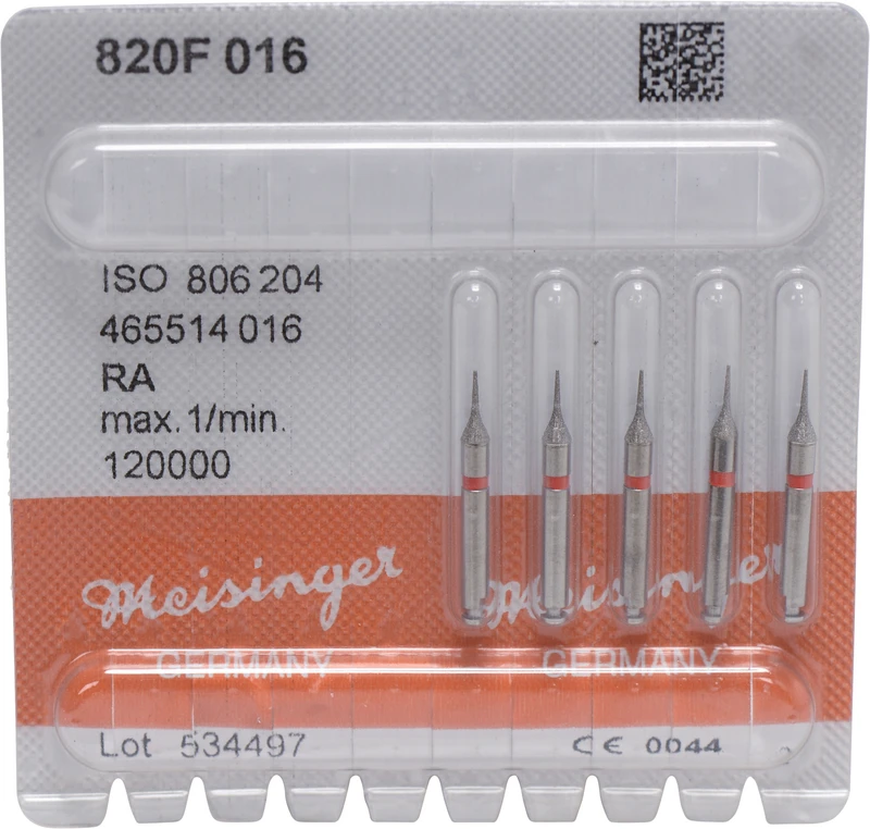 Diamanten 820  Packung  5 Stück rot fein, RA, Figur 465 Interdental, 5 mm, ISO 016