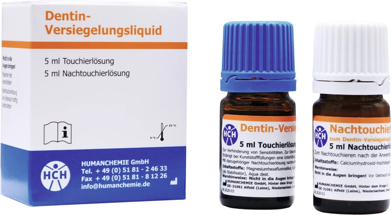 Dentin-Versiegelungsliquid  Packung  5 ml Touchierlösung, 5 ml Nachtouchierlösung in Flaschen mit Tropfeinsatz