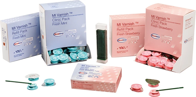 GC MI Varnish  Packung  35 x 0,4 ml Minze, 50 Einmalpinsel