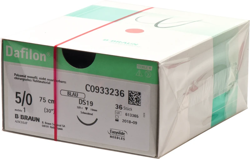 Dafilon®  Packung  36 Stück blau, 75 cm, DS19, 3\8 Kreis, schneidend, 19 mm, USP 5\0