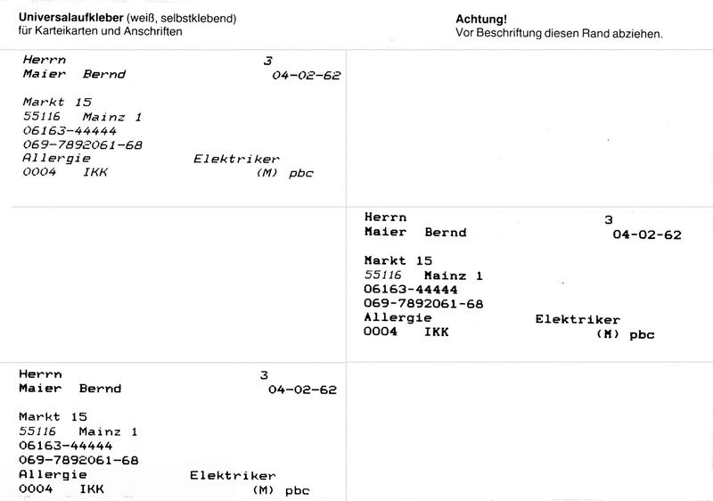 Universal EDV Aufkleber  Packung  100 Stück weiß