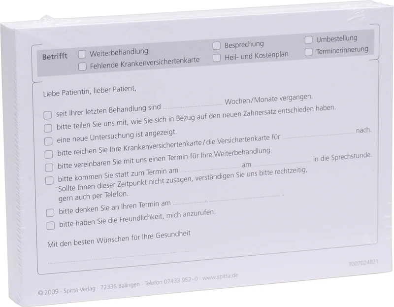 Mehrzweck-Postkarte Patient   Packung  100 Stück
