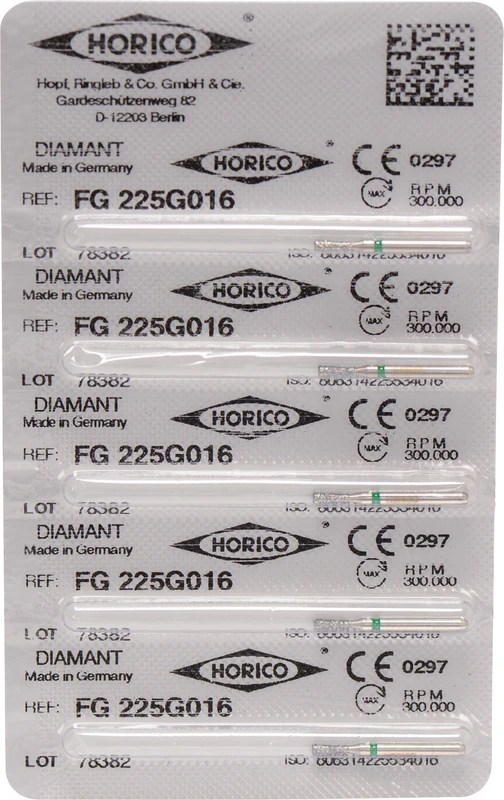 Diamantschleifer 225  Packung  5 Stück grün grob, FG, Figur 225, 4 mm, ISO 016