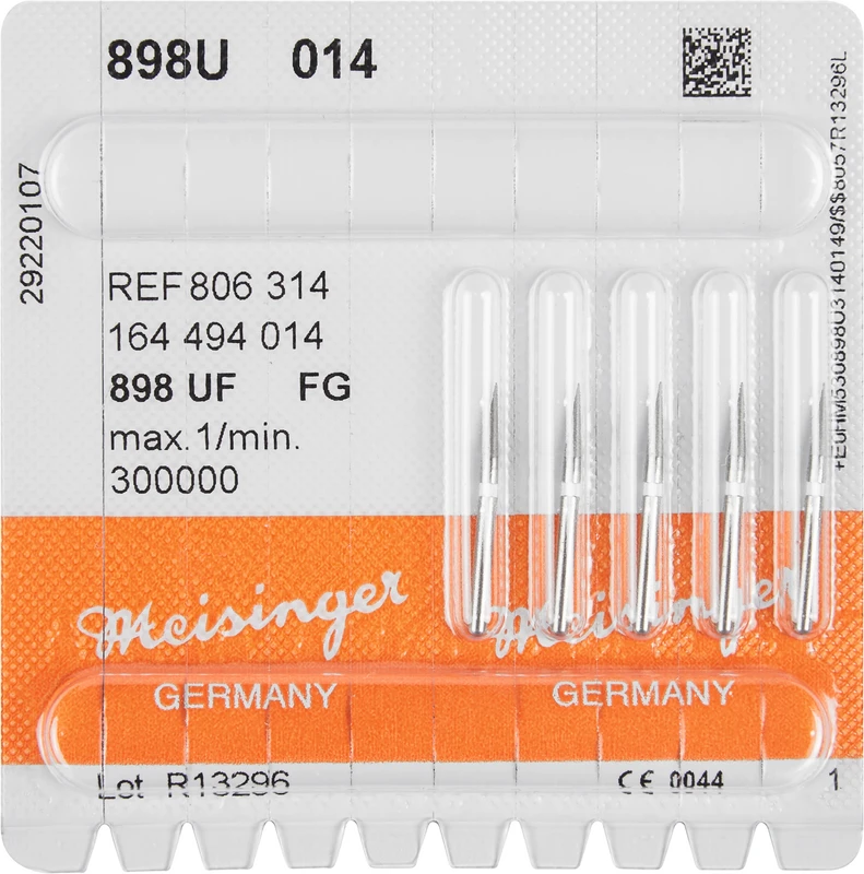 Diamanten 898  Packung  5 Stück weiß ultra fein, FG, Figur 164 Nadel konisch spitz, 6 mm, ISO 014