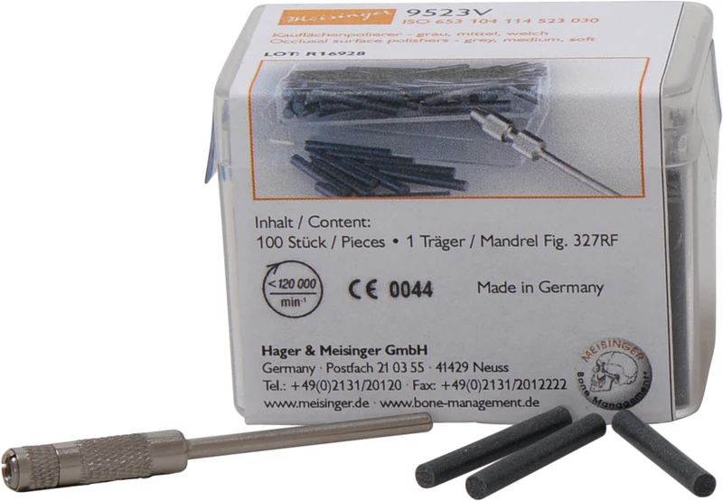 Kauflächenpolierer  Packung  100 St.unm., grau grob, mittel hart, Figur 114, 23 mm, ISO 030, 1 Halter