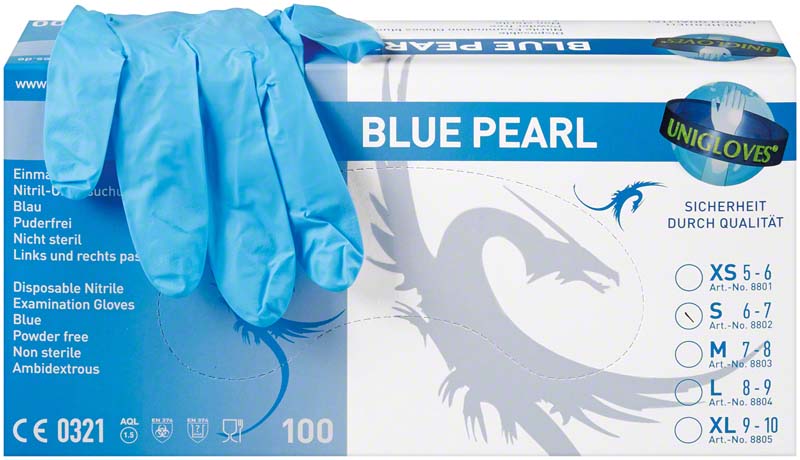 BLUE PEARL  Packung  100 Stück puderfrei, blau, S