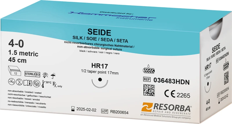 SEIDE  Packung  12 Stück schwarz, 45 cm, HR17, 1\2 Kreis, Rundkörper, 17 mm, USP 4\0