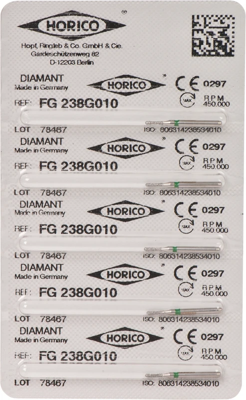 Diamantschleifer 238  Packung  5 Stück grün grob, FG, Figur 238, 4 mm, ISO 010