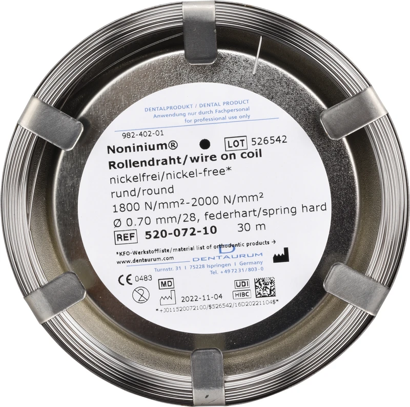 Noninium® Draht  Rolle  Draht rund, federhart, Ø 0,7 mm
