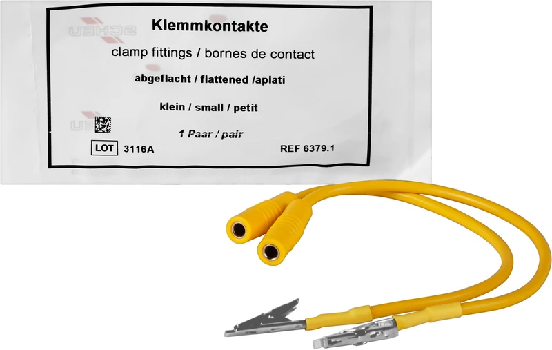 Klemmkontakte für Impulsfixator  Packung  2 Stück inklusive Kabel, gelb, abgeflacht, klein