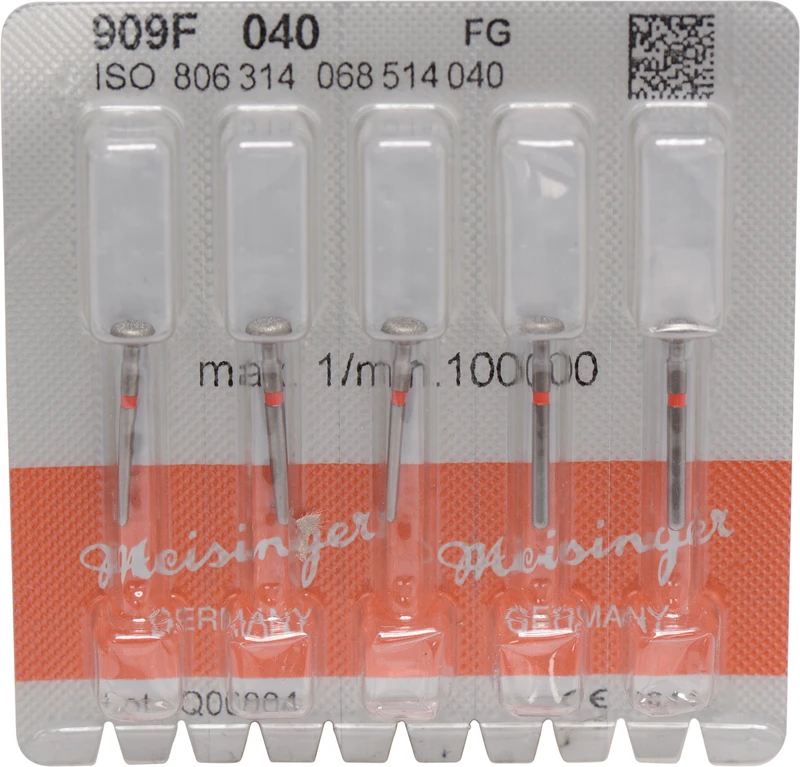 Diamanten 909  Packung  5 Stück rot fein, FG, Figur 068 Rad, 1,8 mm, ISO 040