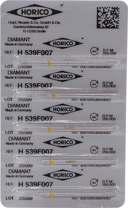 Diamantschleifer H 539  Packung  5 Stück gelb extra-fein, HP, Figur 539, 3 mm, ISO 007