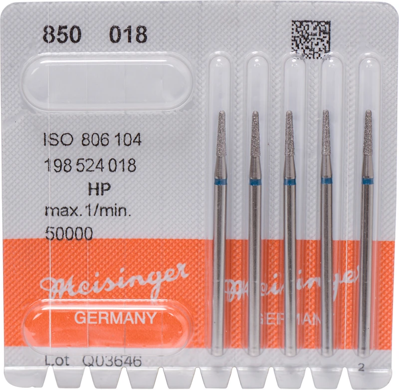 Diamanten 850  Packung  5 Stück blau mittel, HP, Figur 198 konisch rund, 8 mm, ISO 018