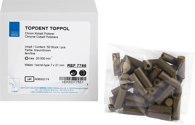TOPDENT TopPol Co-Cr Polierer  Packung  50 Stück fein, Walze 7 x 21 mm