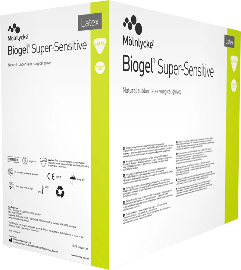 Biogel® Super-Sensitive  Packung  50 Paar puderfrei, stroh, Größe 7