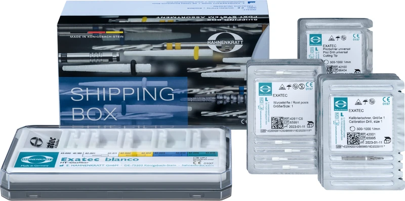 Exatec Titan   Standard Set  2 Kanalerweiterer, 4 Kalibrierbohrer,  12 Wurzelstifte, 1 Messschablone, Box leer