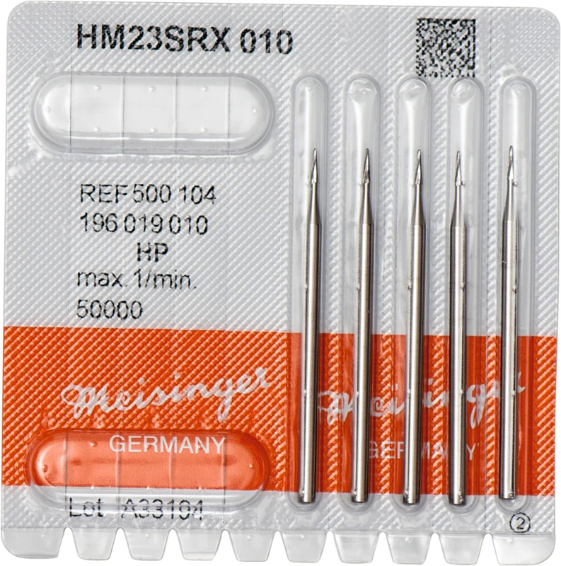 HM Fissurenbohrer 23  Packung  5 Stück Kreuzverzahnt, HP, Figur 196 konisch spitz, 4,2 mm, ISO 010