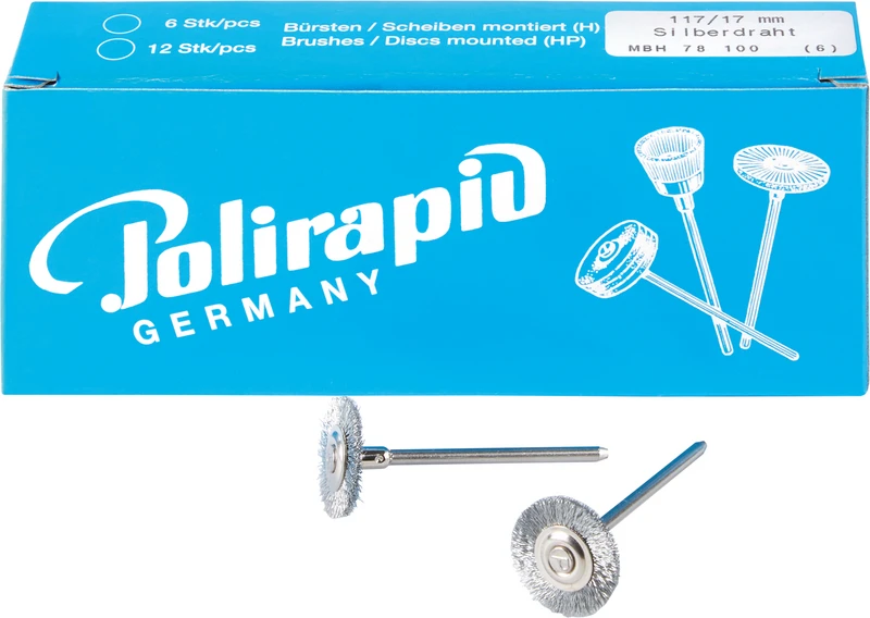 Miniaturbürsten Draht  Packung  6 Stück HP, Silberdraht, Ø 17 mm, Draht: 0,08 mm