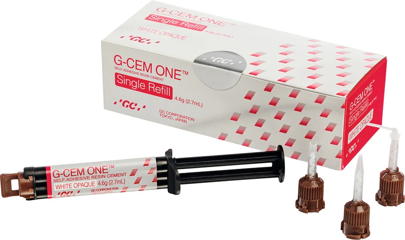 GC G-CEM ONE  Nachfüllpackung Single  4,6 g Spritze white opaque, 8 GC Automix Tips regular, 2 GC Automix Endo Tips