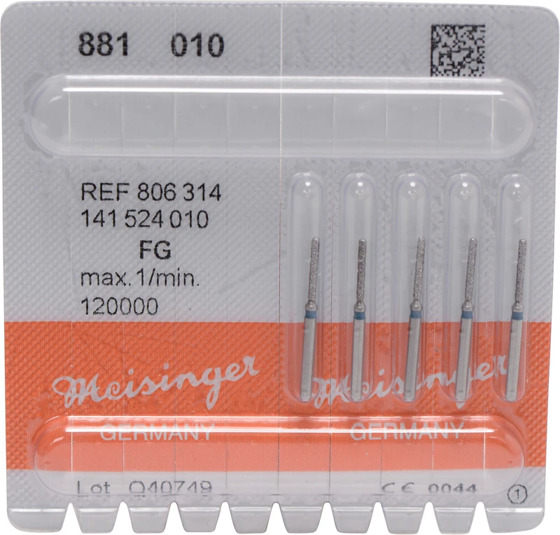 Diamanten 881  Packung  5 Stück blau mittel, FG, Figur 141 Zylinder rund, 8 mm, ISO 010